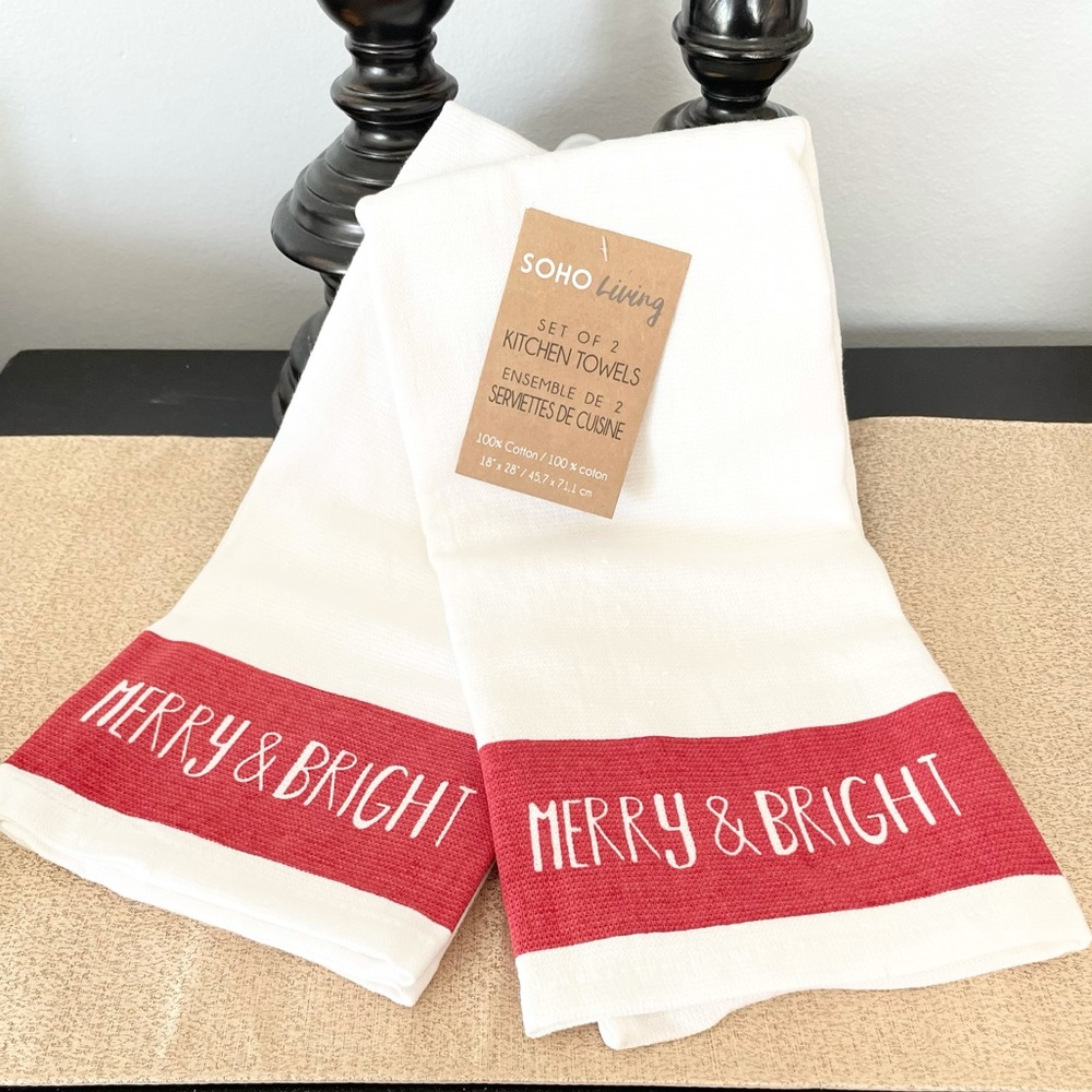 🆕Set of 2 MERRY & BRIGHT Kitchen Towels